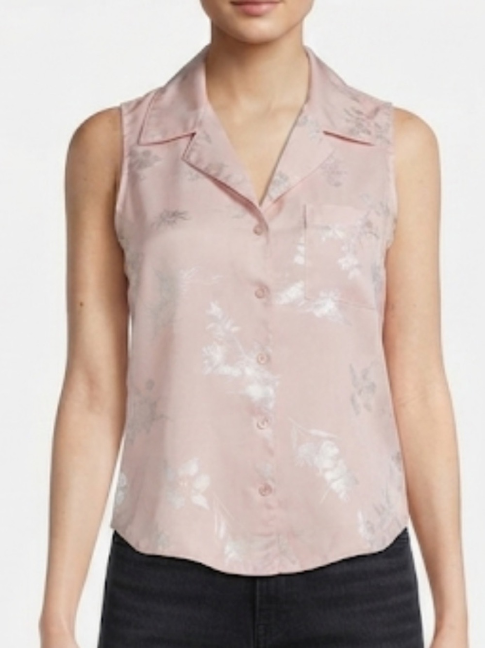 Valerie Stevens Soft Pink Floral Jacquard Sleeveless Button-Front Top